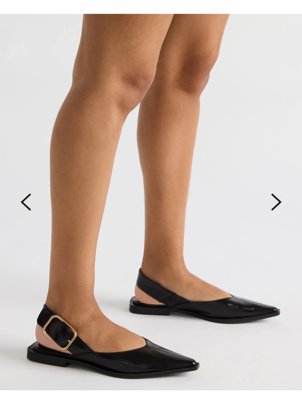 Steve Madden Black Pointed Slingback Flats with Gold Buckle